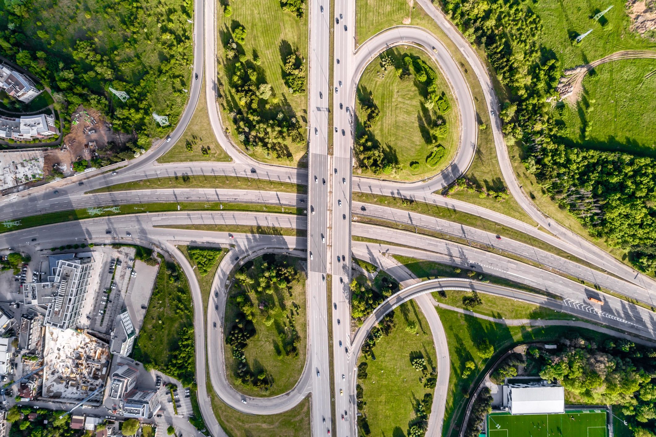 Aerial highway interchange representing large-scale civil transportation capability