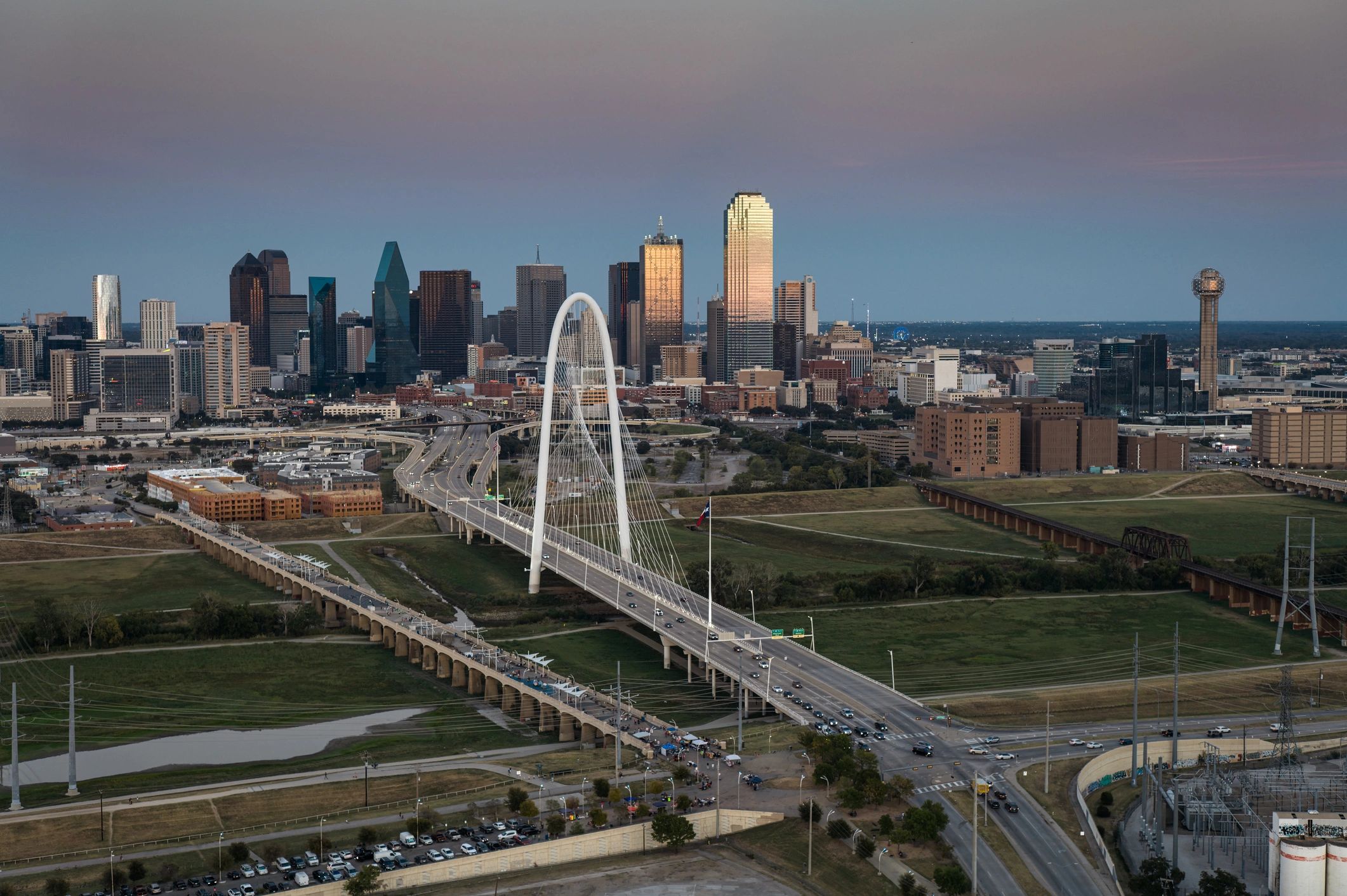 Major bridge and highway infrastructure viewed from above