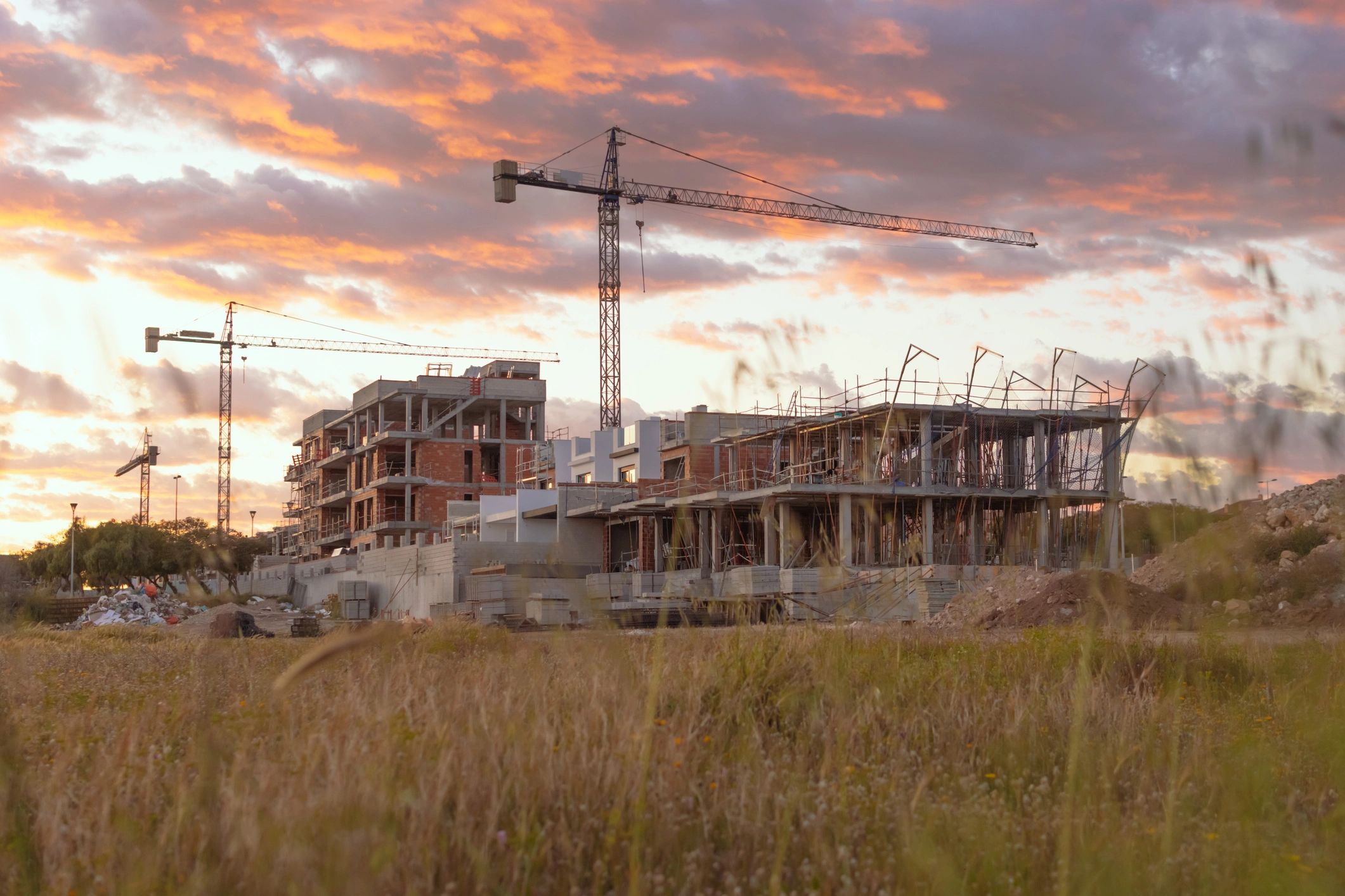 Major construction site with cranes and large-scale development